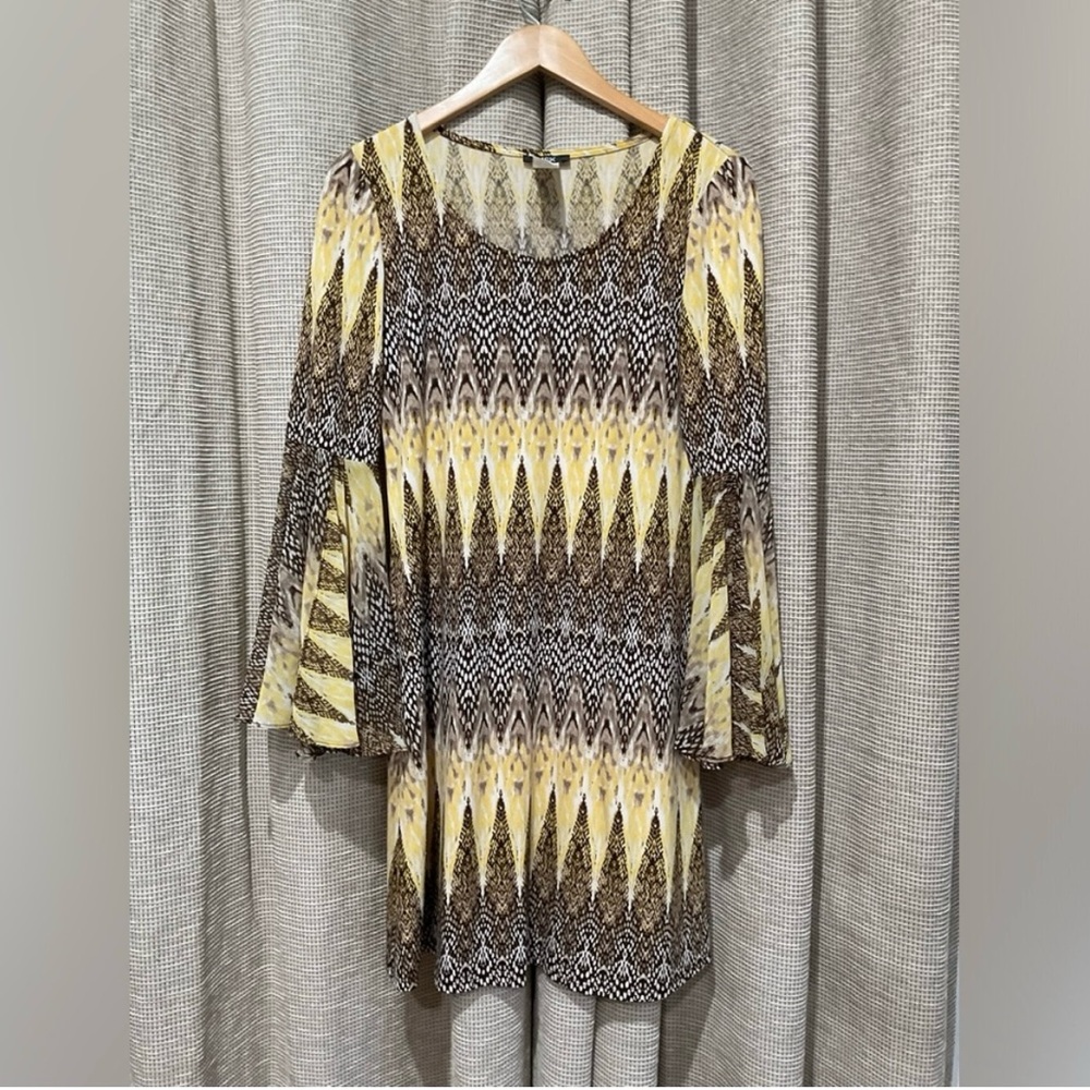 MSK Printed Dress, Brown/Yellow Combo, Size Small